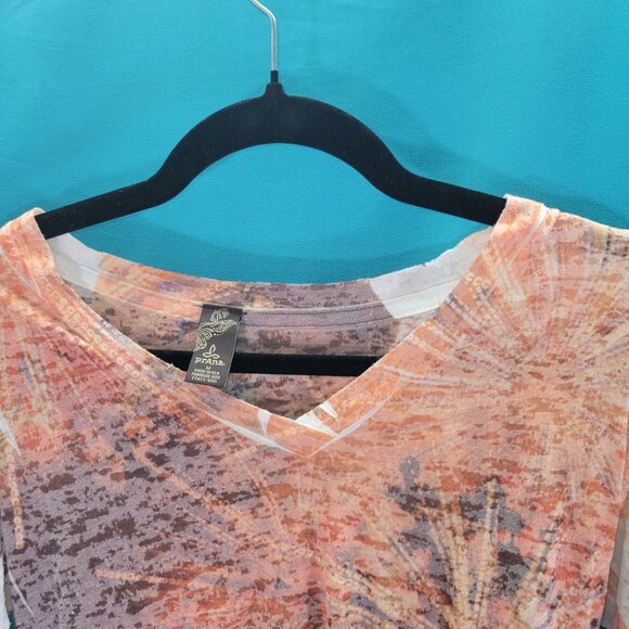 Prana Womens Long Sleeve V-Neck Top Medium Orange/White Abstract Print - Picture 4 of 12